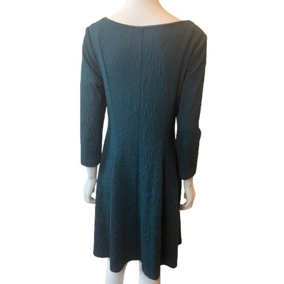 Connected Apparel Womens Fit & Flare Dress Jacquard Knit Long Sleeve Green SZ 6 - Picture 2 of 8
